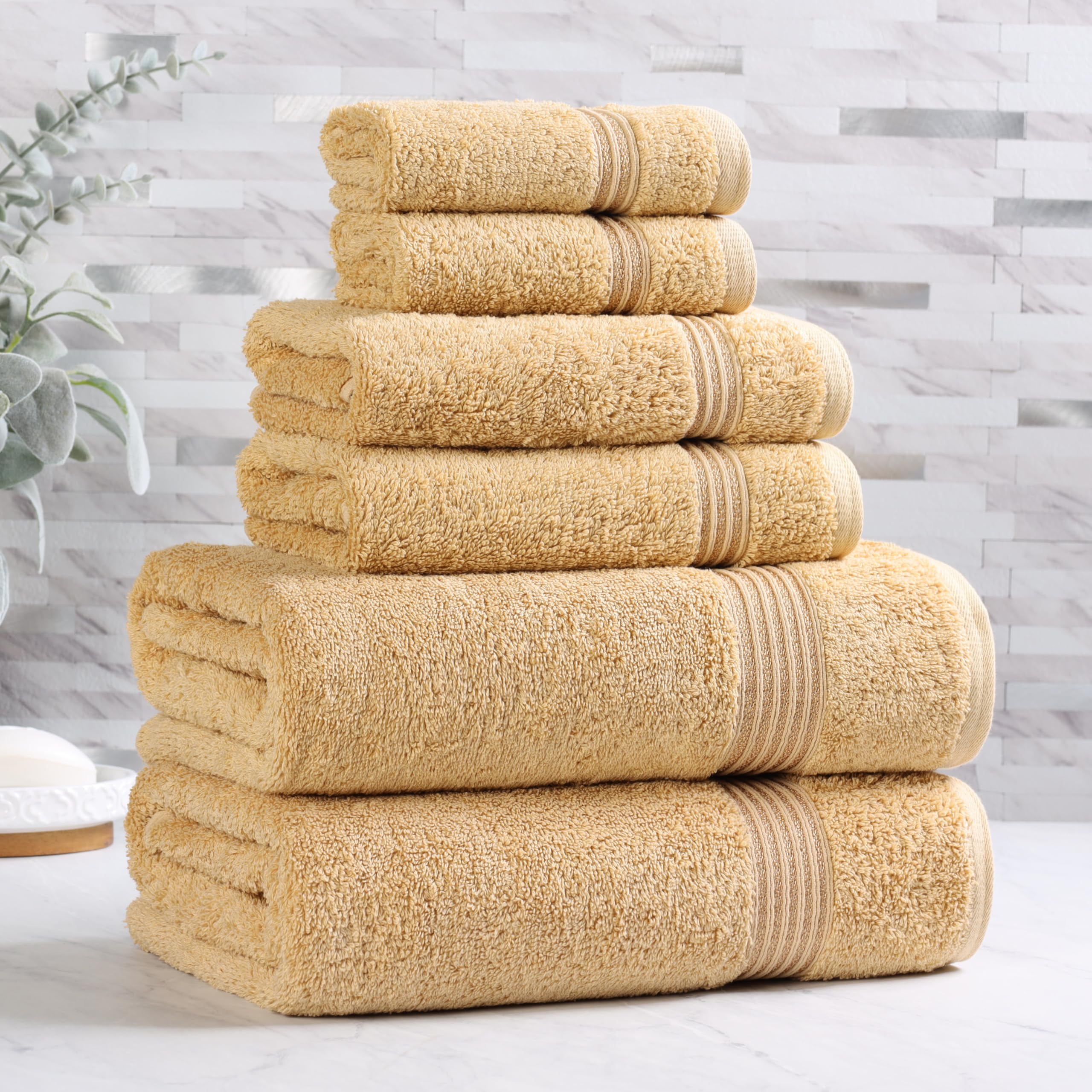 Superior Luxury Cotton Bath Towel Set - 6-Piece Towel Set, Premium Egyptian Cotton Towels, Gold